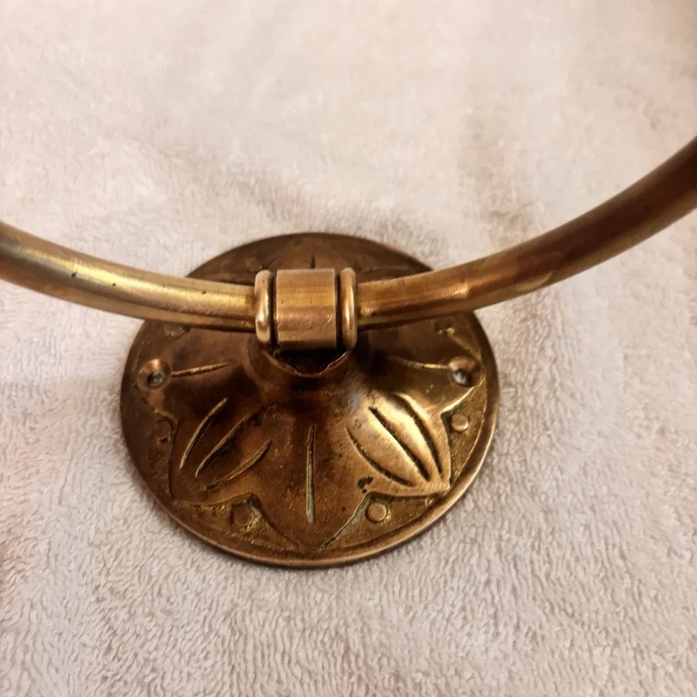 Vintage Brass Towel Rings Set of 2 Floral Backplate Bathroom Wall Hardware